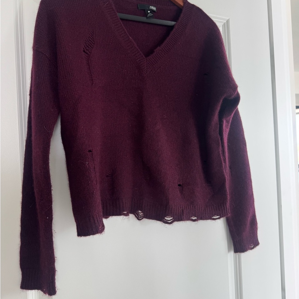 Aqua Deep Burgundy V-Neck Sweater